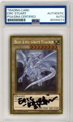 PSA Signed Eric Stuart Yu-Gi-Oh! TCG Blue-Eyes White Dragon MVP1-ENG55 1st Ed - Image 1