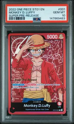 2022 ONE PIECE ST01-STRAW HAT CREW 001 MONKEY D. LUFFY SUPER PRE-RELEASE PSA 10 - Image 1