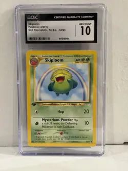 CGC 10 Skiploom 52/64 1st Edition Neo Revelation 2001 Pokemon Card - Image 1