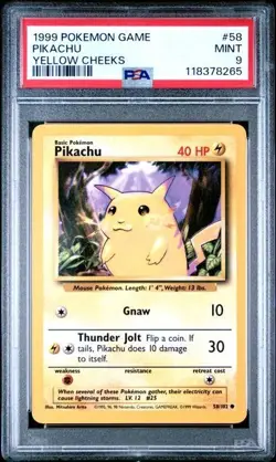 1999 POKEMON GAME #58 PIKACHU YELLOW CHEEKS PSA 9 MINT BASE SET UNLIMITED - Image 1