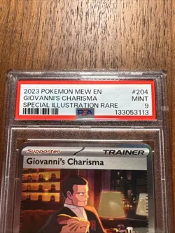 2023 Pokemon Mew en Giovanni's Charisma Special Illustration RARE PSA 9 Mint - Image 3