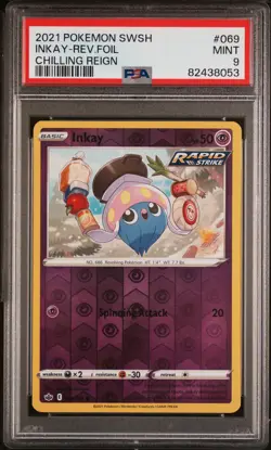 2021 POKEMON SWORD & SHIELD CHILLING REIGN #069 INKAY-REVERSE FOIL PSA 9 - Image 1