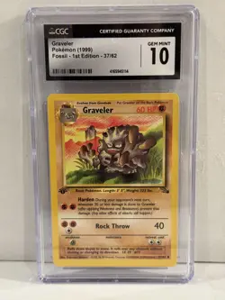 CGC 10 GEM MINT | GRAVELER 37/62 POKEMON (1999) 1ST EDITION FOSSIL - Image 1