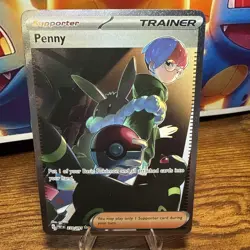 Pokemon TCG Penny Paldean Fates Trainer 239/091 Illustration Rare Pack To Sleeve - Image 1