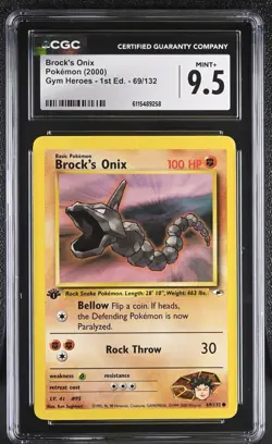 CGC MINT+ 9.5 Pokemon Brock's Onix 69/132 2000 Gym Heroes 1st Edition - Image 1