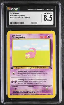 CGC NM/Mint+ 8.5 Pokemon Slowpoke 55/62 1999 Fossil 1st Edition - Image 1