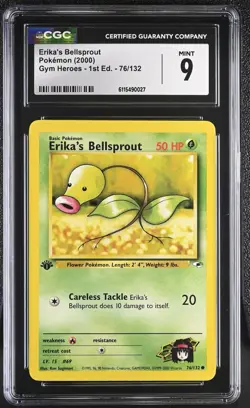 CGC MINT 9 Pokemon Erika's Bellsprout 75/132 2000 Gym Heroes 1st Edition - Image 1