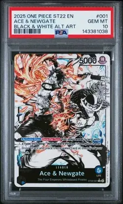 One Piece 2025 Ace & Newgate ST22-001 Black & White Alt Art PSA 10 - Image 1
