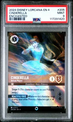 2024 DISNEY LORCANA EN 4-URSULA'S RETURN #205 CINDERELLA - MELODY WEAVER PSA 9 - Image 1