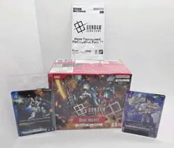 X1 Gundam Card Tcg Booster Box Dual Impact GD02 + 3 Promos- Mikazuki Signature P - Image 1