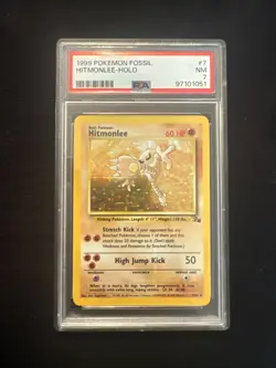 Hitmonlee Holo 7/62 Fossil Ultra Rare Pokemon Card PSA 7 Near Mint - Image 1
