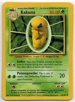 Pokemon Trading Card: (2) Kakuna (Base Set 33/102) - Image 1