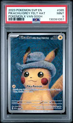 2023 POKEMON SVP EN-SV BLACK STAR PROMO #085 PIKACHU WITH GREY FELT HAT PSA 9 - Image 1