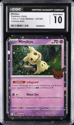 2024 POKEMON TRICK OR TRADE BOOSTER COSMOS HOLO #037/091 MIMIKYU CGC 10 GEM MINT - Image 1