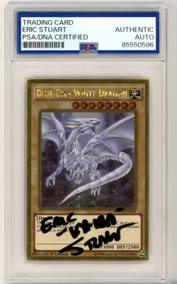 PSa Signed Eric Stuart Yu-Gi-Oh! TCG Blue-Eyes White Dragon MVP1-ENG55 1st Ed - Image 1