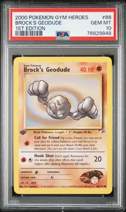 PSA 10 Brock'S Geodude 1st Edition Gym Heroes 66/132 1st Edition Pokemon Card - Image 1