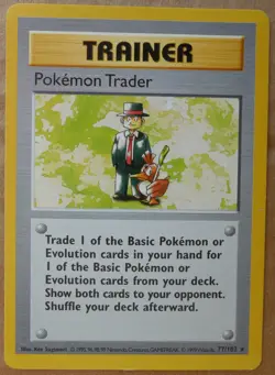 Pokemon Trader 77/102 Rare Non-Holo Base Set Pokemon Trainer Card LP - Image 1