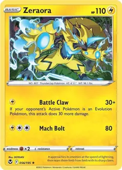 Zeraora Silver Tempest Pokemon TCG 56/195 Regular Rare - Image 1