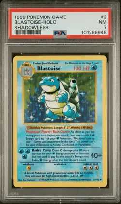 Pokemon Blastoise Holo Rare Base Set 2/102 Shadowless PSA 7 Low Pop! Centered - Image 1