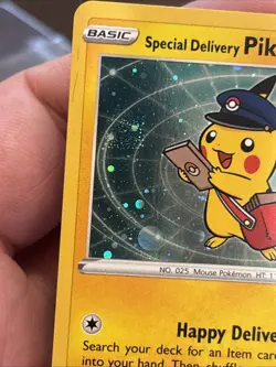 Pokemon Special Delivery Pikachu SWSH074 SWSH: Promo Card Holo DOUBLE SWIRL wow - Image 2