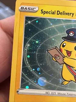 Pokemon Special Delivery Pikachu SWSH074 SWSH: Promo Card Holo DOUBLE SWIRL wow - Image 3