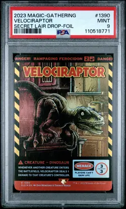 2023 MTG SECRET LAIR DROP FOIL #1390 VELOCIRAPTOR PSA 9 - Image 1