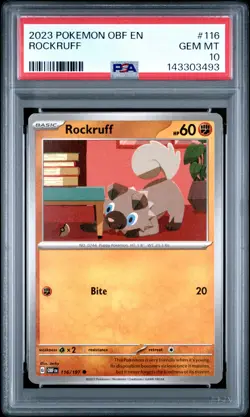 2023 POKEMON OBF EN-OBSIDIAN FLAMES #116 ROCKRUFF PSA 10 - Image 1