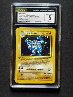 CGC 5 ERROR Pokemon Machamp #8 Base Set 1st Edition Holo ITALIAN PARTIAL CRIMP! - Image 1
