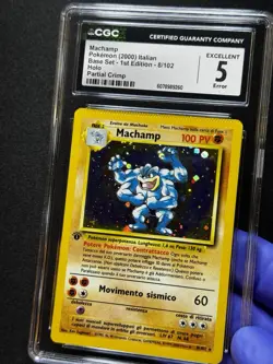 CGC 5 ERROR Pokemon Machamp #8 Base Set 1st Edition Holo ITALIAN PARTIAL CRIMP! - Image 4