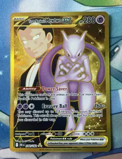 🔥 Pokemon TCG Gold Team Rockets Mewtwo EX 240 SIR Destined Rivals 🔥 - Image 1