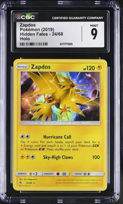 2019 Pokemon Sun & Moon Hidden Fates Zapdos Holo #24/68 CGC 9 - Image 1