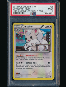 2012 POKEMON CINCCINO INCOMPLETE HOLO ERROR 85 BLACK WHITE NEXT DESTINIES PSA 9 - Image 1