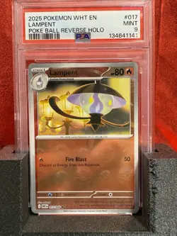 2025 Pokemon White Flare #017 Lampent Poke Ball Reverse Holo PSA 9 Mint - Image 1