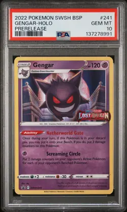 2022 POKEMON SWSH BLACK STAR PROMO PRERELEASE #241 GENGAR-HOLO PSA 10 - Image 1