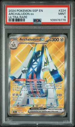 2024 POKEMON SSP EN-SURGING SPARKS ULTRA RARE #224 ARCHALUDON EX PSA 9 - Image 1