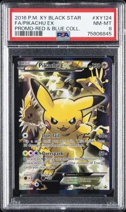 2016 POKEMON XY BLACK STAR PROMO RED & BLUE COLL FULL ART/PIKACHU EX PSA 8 - Image 1