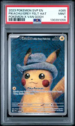 2023 POKEMON SVP EN-SV BLACK STAR PROMO #085 PIKACHU WITH GREY FELT HAT PSA 9 - Image 1