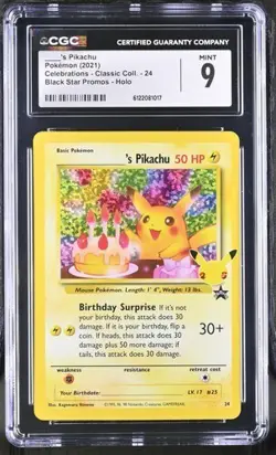 Birthday Pikachu *CGC 9* Holo *Celebrations* #24 *2021* Pokemon - Image 1