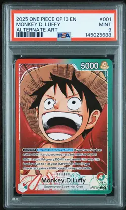2025 ONE PIECE OP13-CARRYING ON HIS WILL ALTERNATE ART MONKEY D. LUFFY PSA 9 - Image 1