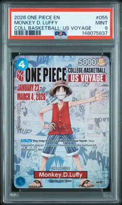 2026 ONE PIECE PROMOS COLLEGE BASKETBALL: US VOYAGE #055 MONKEY D. LUFFY PSA 9 - Image 1