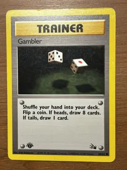 1st Edition Pokemon Card Gambler Common Fossil 60/62 - Image 1