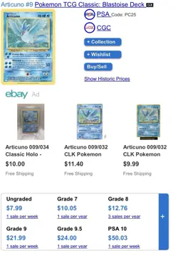 Pokemon Articuno 009/034 Trading Card Game Classic Holo AGS 9.5 2023 - Image 4