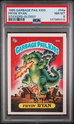 1985 GARBAGE PAIL KIDS STICKERS GLOSSY #54A FRYIN' RYAN PSA 8 - Image 1