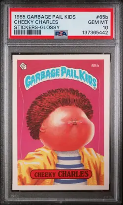 1985 GARBAGE PAIL KIDS STICKERS GLOSSY #65B CHEEKY CHARLES PSA 10 - Image 1