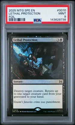 2025 MTG MARVEL'S SPIDER-MAN ETERNAL FOIL #0010 LETHAL PROTECTION PSA 9 - Image 1