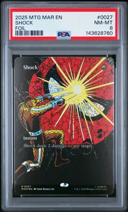 2025 MAGIC: THE GATHERING MARVEL'S SPIDER-MAN: SOURCE MAT FOIL #0027 SHOCK PSA 8 - Image 1