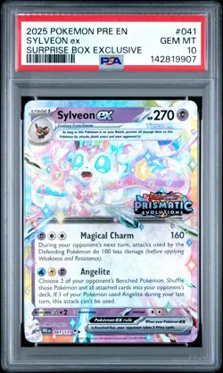 2025 POKEMON PRISMATIC EVOLUTIONS SURPRISE BOX EXCLUSIVE #041 SYLVEON EX PSA 10 - Image 1