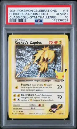 2021 POKEMON CELEBRATIONS CLASSIC COLLECTION #15 ROCKET'S ZAPDOS-HOLO PSA 10 - Image 1