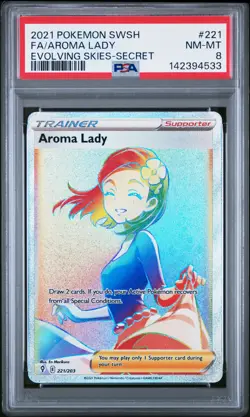 2021 POKEMON SWORD & SHIELD EVOLVING SKIES SECRET #221 FULL ART/AROMA LADY PSA 8 - Image 1