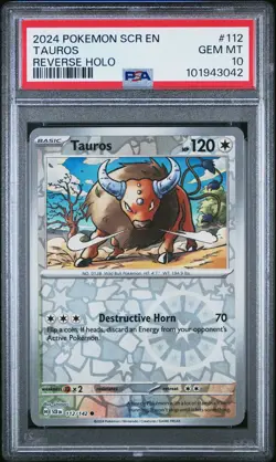2024 POKEMON SCR EN-STELLAR CROWN REVERSE HOLO #112 TAUROS PSA 10 - Image 1